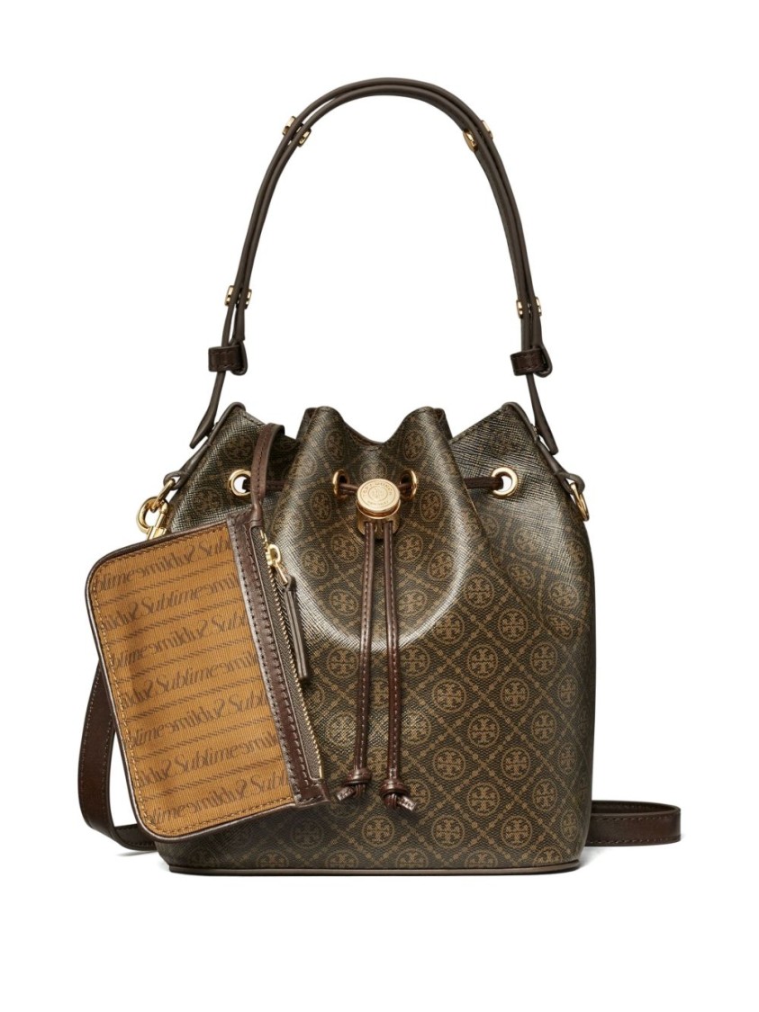Tory Burch T Monogram Coated Canvas Bucket Bag In Black