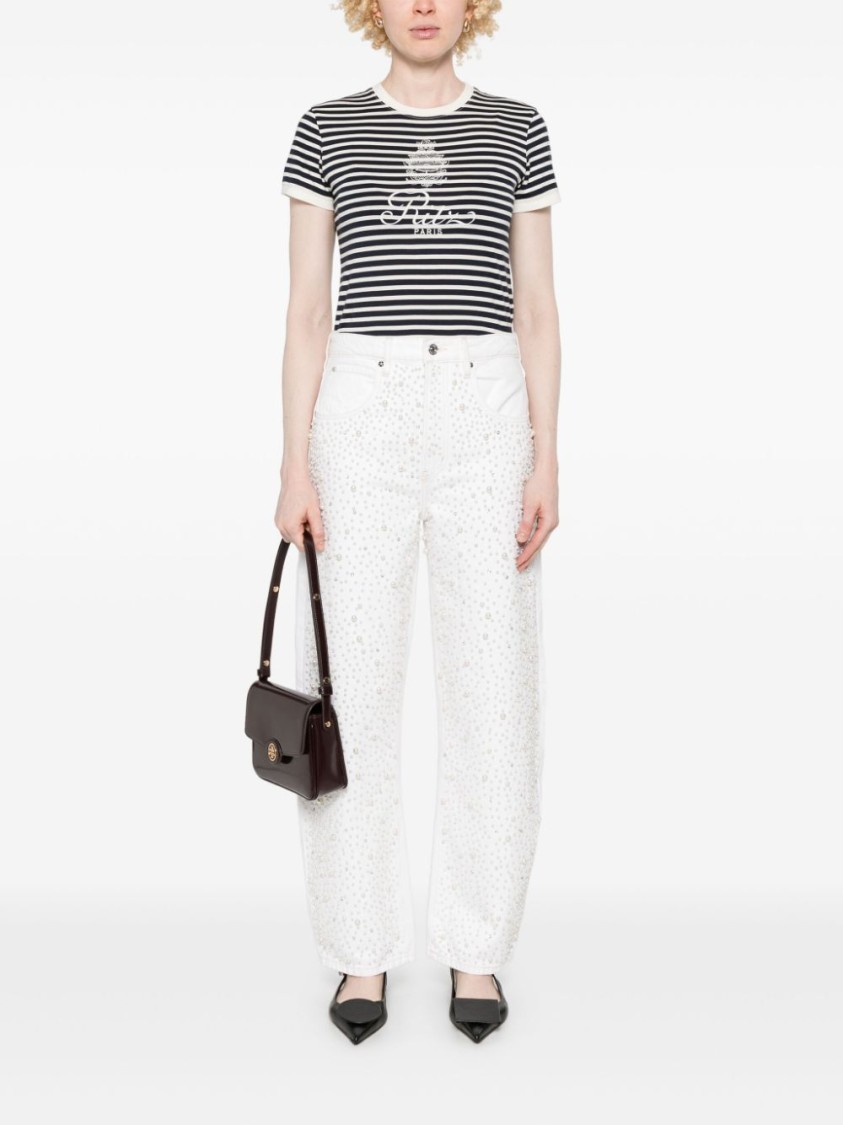 Shop Frame Rhinestone-embellished White Cotton Straight Jeans