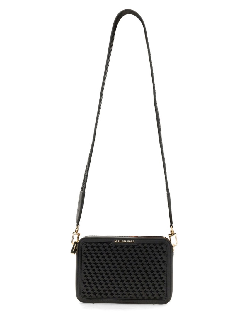 Shop Michael Michael Kors Textured Rectangular Black Leather Shoulder Bag