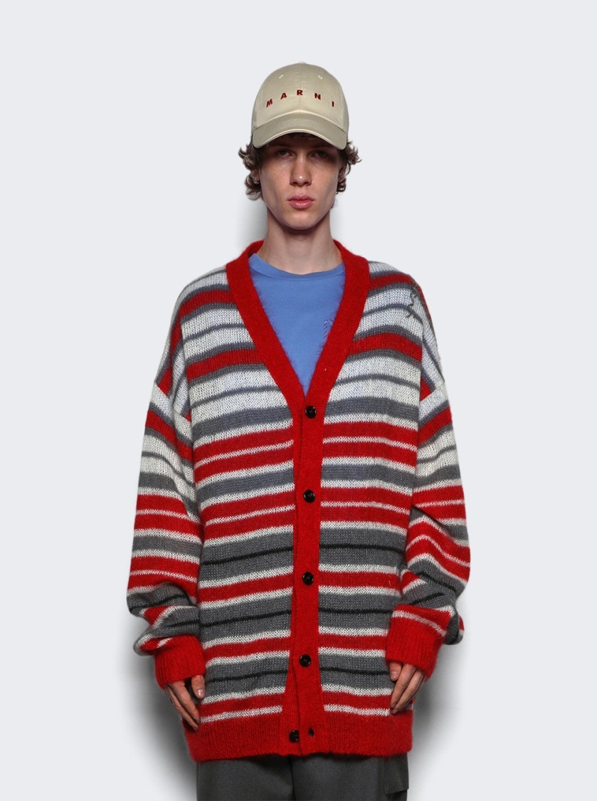 Shop Marni Cardigan Red And Grey In Multicolor