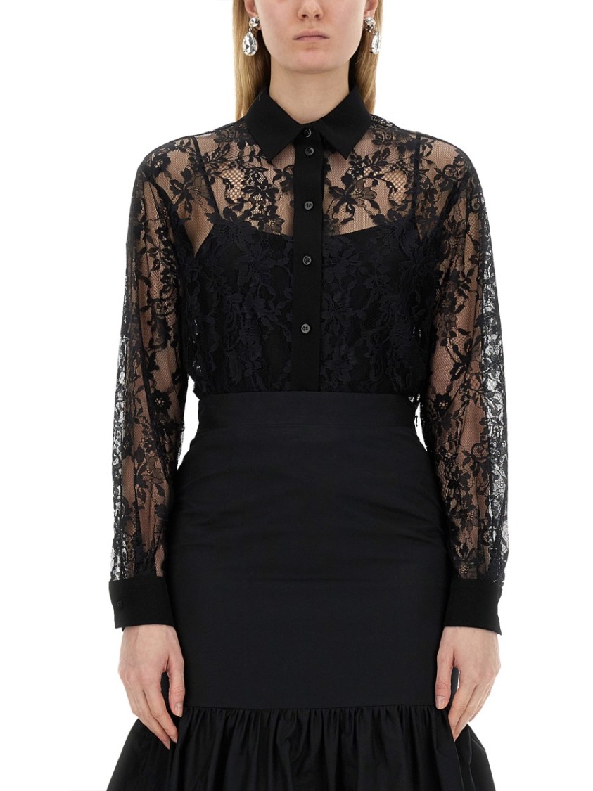 Moschino Black Lace Shirt With Intricate Floral Patterns In Black