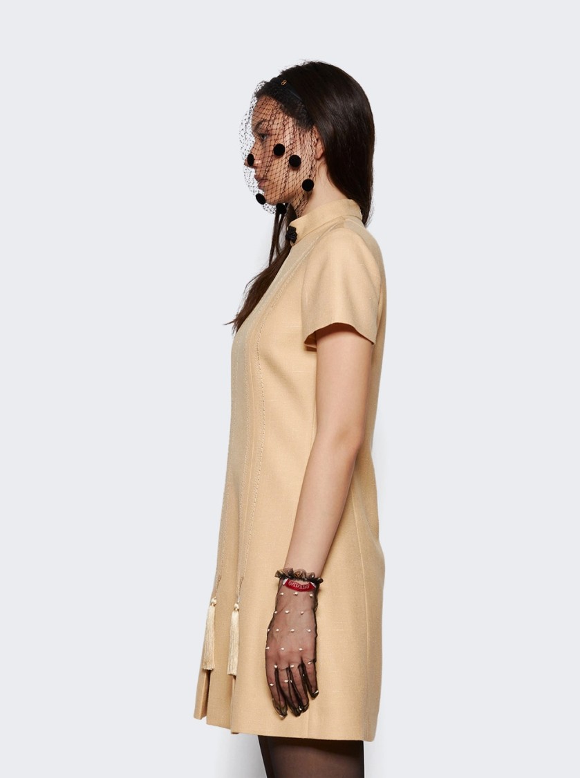 Valentino Embroidered Woven Mini Dress With Tassels Birch In Multi