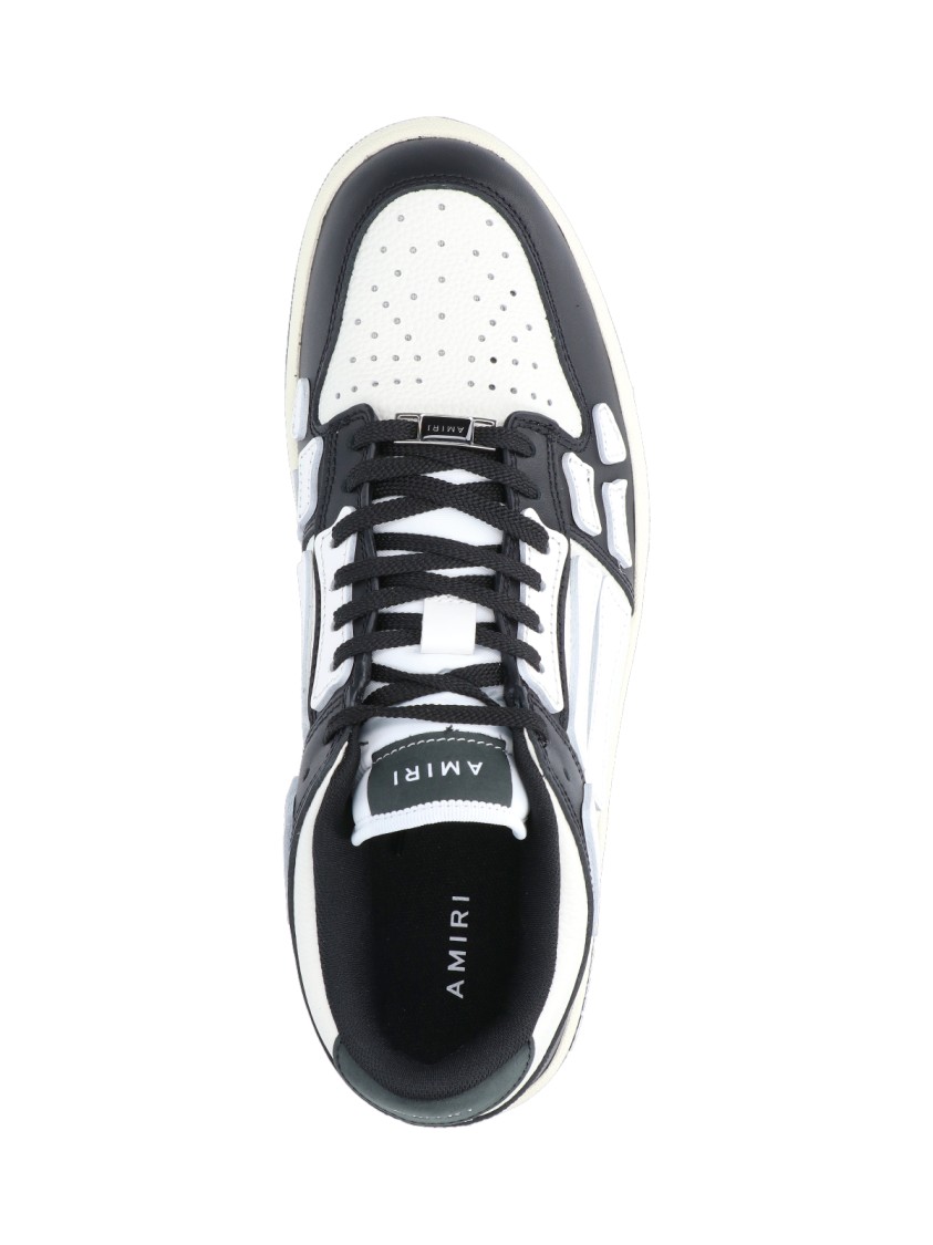 Amiri Skel Top Low White And Black Sneakers With Skeleton Patch In Leather Man In White