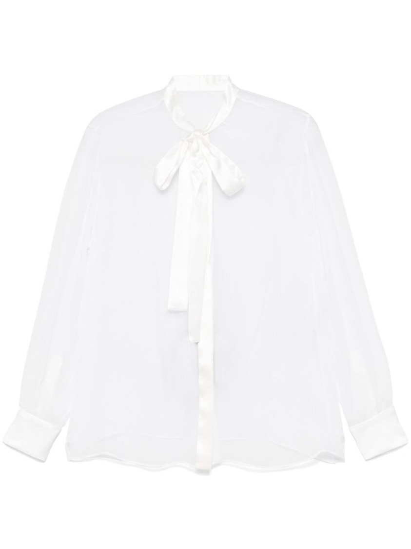 Dolce & Gabbana White Silk Shirt With Bow Tie Neckline