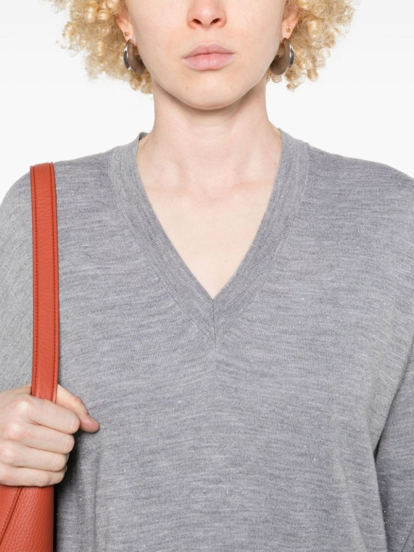 Shop Peserico Lurex-detail Sweater In Grey