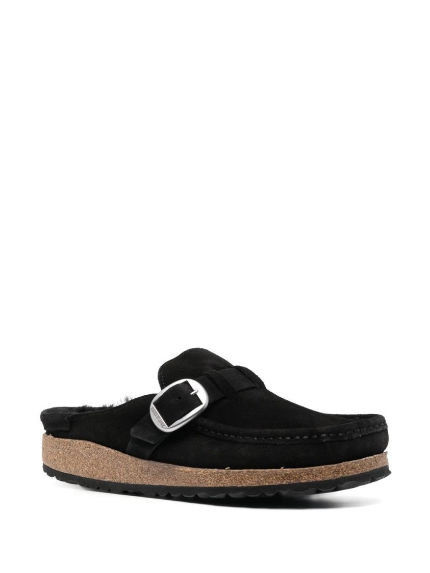 Birkenstock Black Buckley Shearling Suede Slip-on Shoes In Black