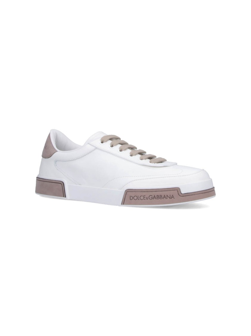 Dolce & Gabbana Portofino Yatch Sneakers In Calfskin Color White And Dove Grey In Red
