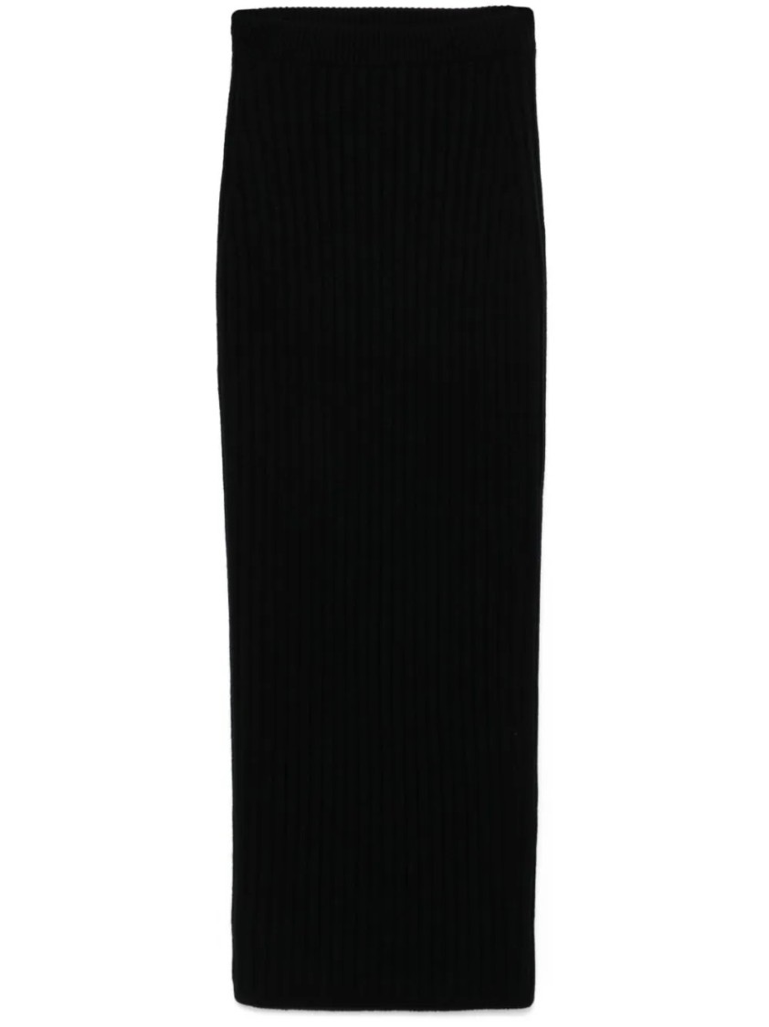 Max Mara Silk Maxi Skirt With Ribbed Texture In Black