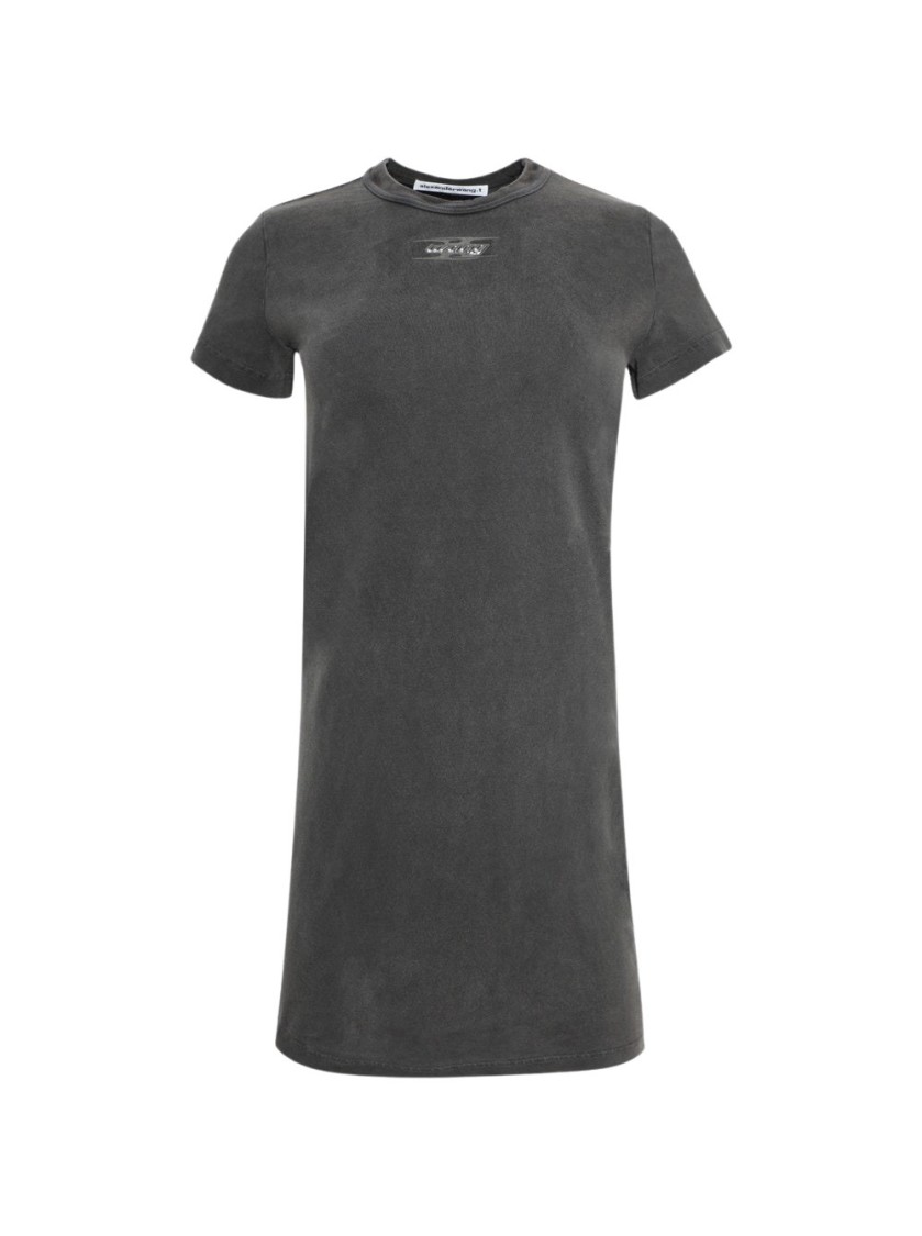 Alexander Wang T T By Alexander Wang Blade Logo Shrunken Tee Dress Washed Cedar In Black