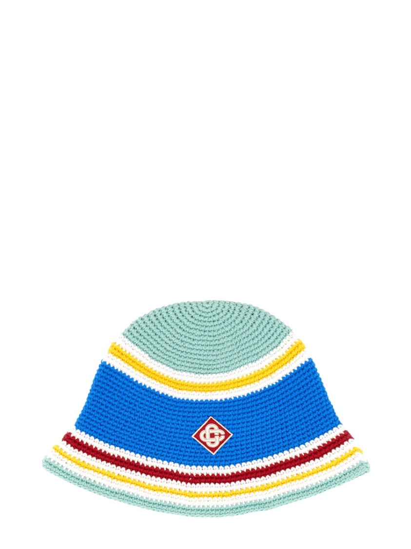 Casablanca Crochet Beanie Hat With Wide Brim And Vibrant Palette In Blue