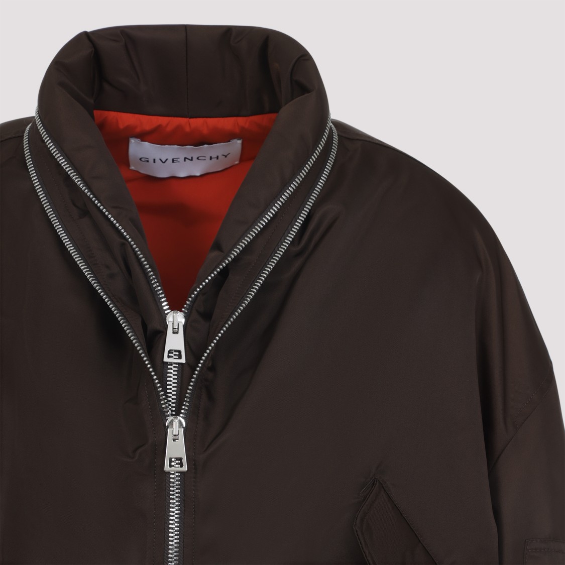 Givenchy Cropped Bomber Jacket With High Collar And Front Zip Closure In Brown
