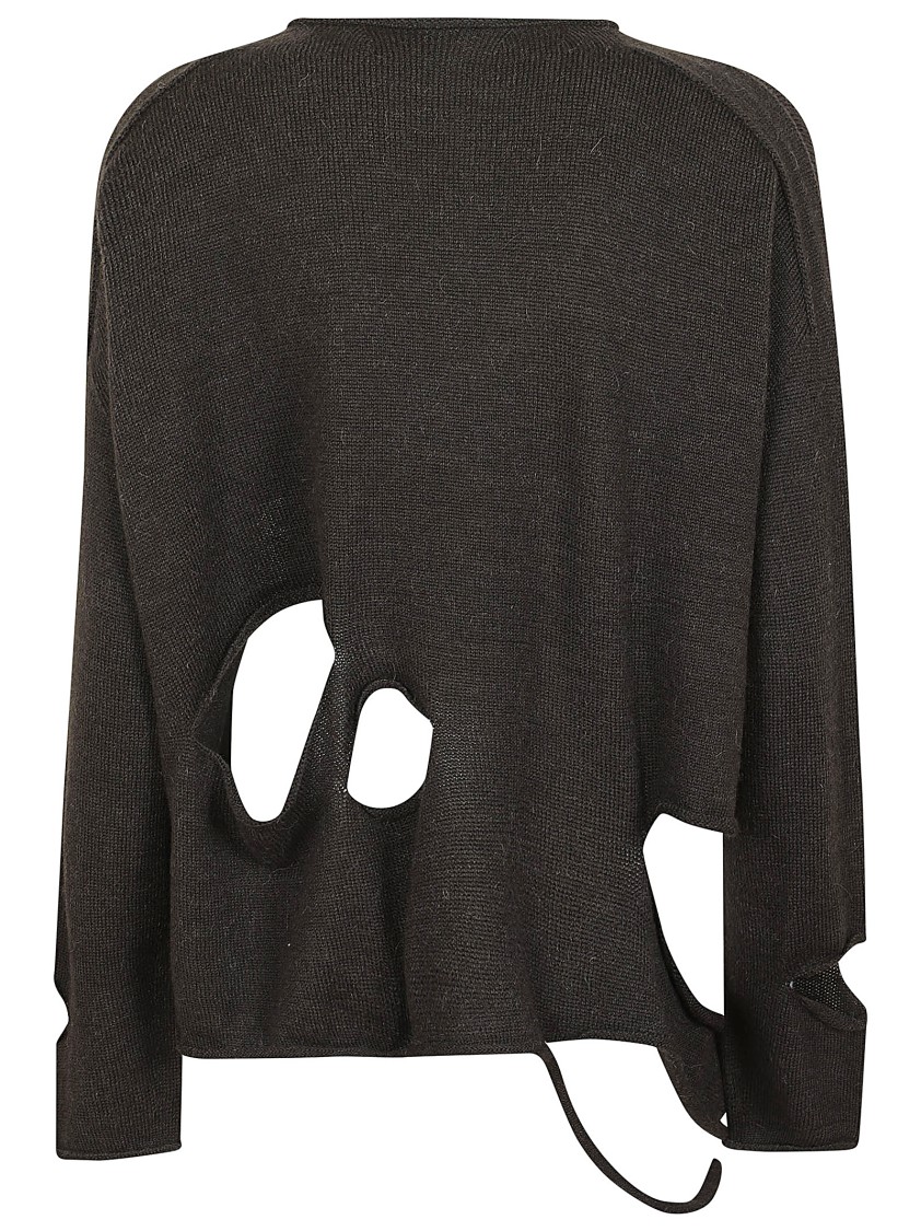 Yohji Yamamoto Round Neck Sweater With Strategic Cutouts In Brown