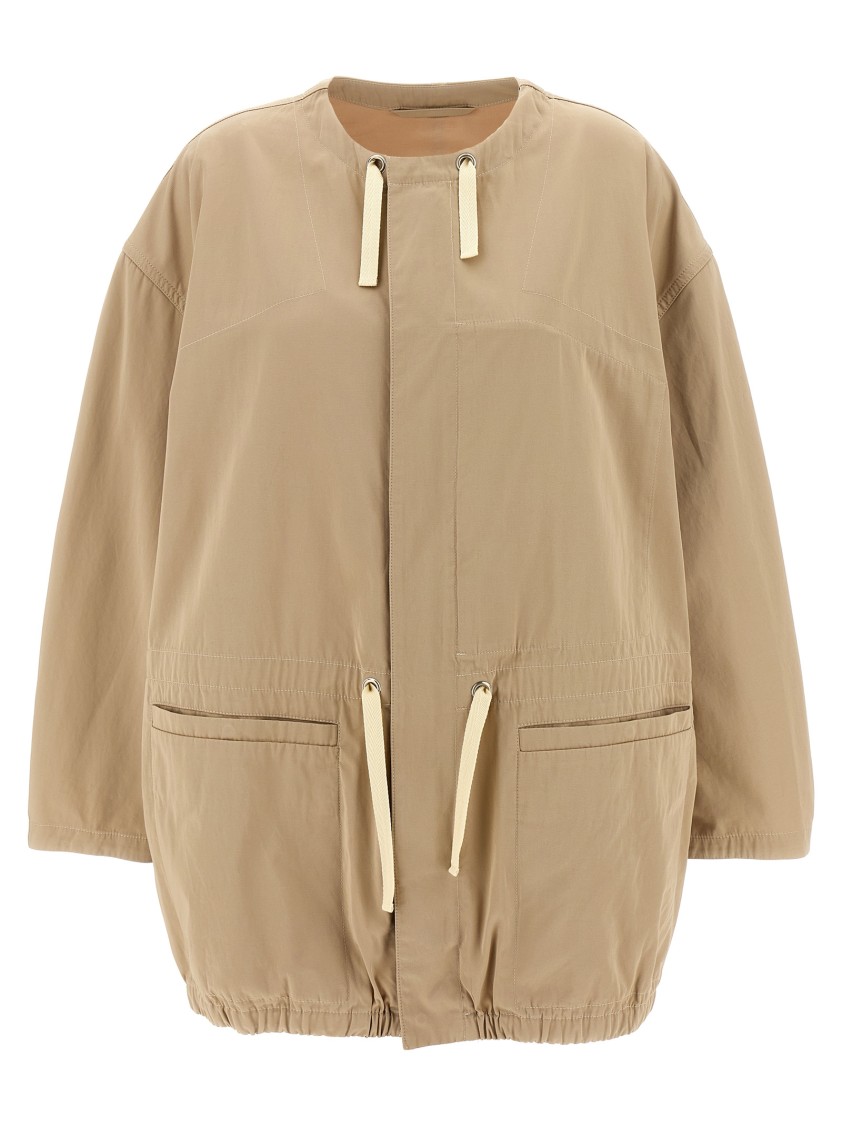 Lemaire Oversized Cotton Parka With Drawstring Crewneck In Neutral