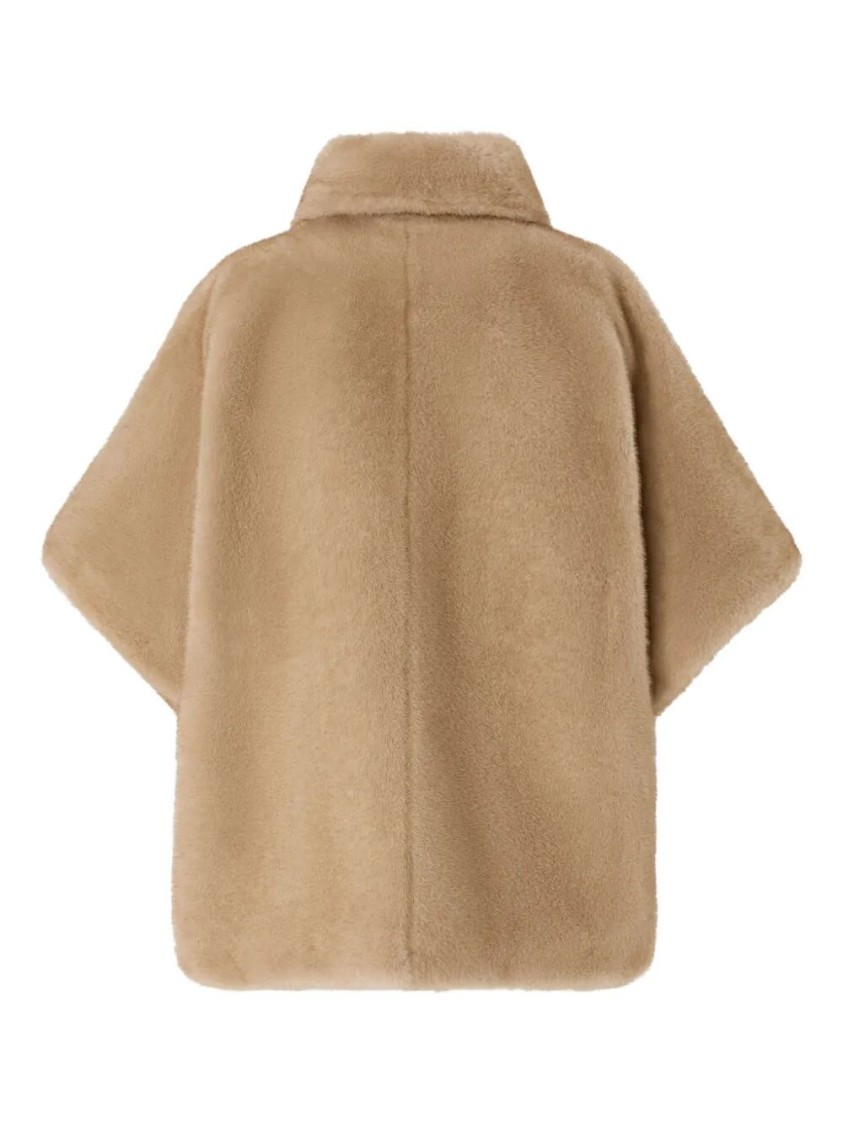 Pinko High Neck Beige Coat With Concealed Fastening And Welt Pockets In Brown