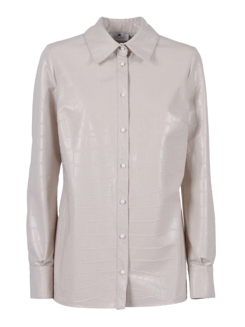 Elisabetta Franchi Glossy Crocodile-Embossed Button-Down