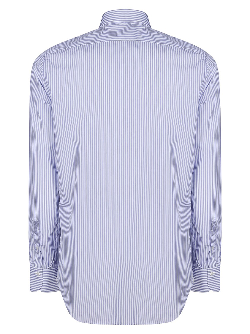 Finamore 1925 Finamore Tailored White Cotton Shirt With Classic Button-down Collar In Blue