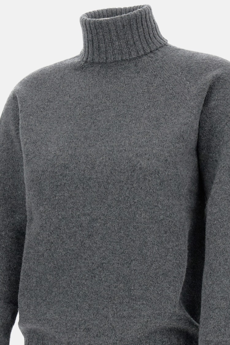 Drumohr Ribbed Turtleneck Sweater In Lambswool In Gray