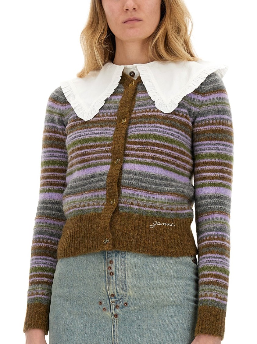 Ganni Soft Wool Stripe Cardigan In Multicolor