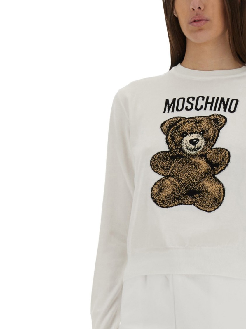 Moschino Cotton Pullover With Teddy Pattern In Brown
