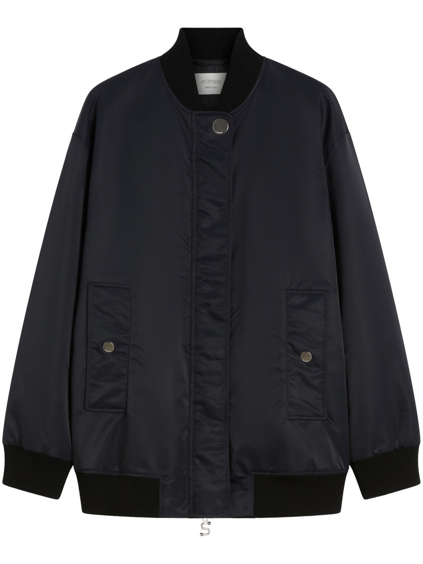 Max Mara Classic Bomber Jacket With Smooth Finish In Blue