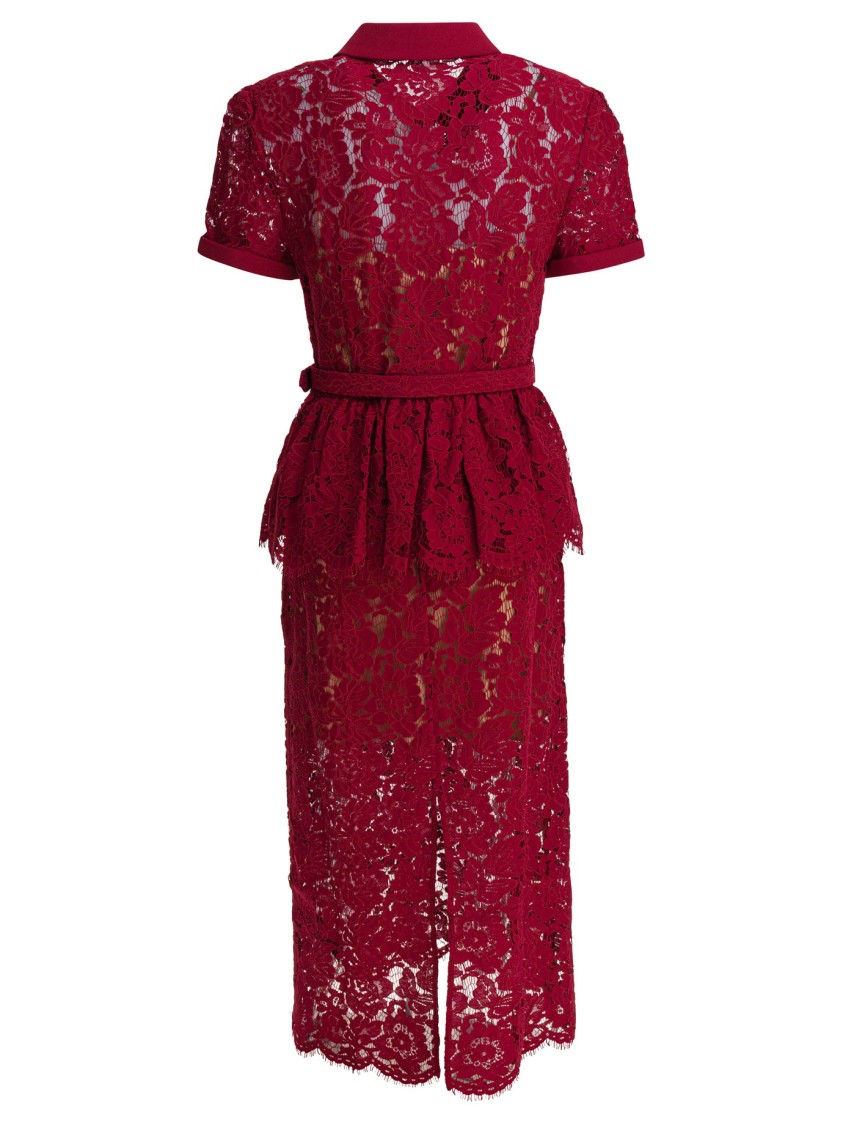 Self-portrait Bordeaux Lace Peplum Midi Dress In Burgundy