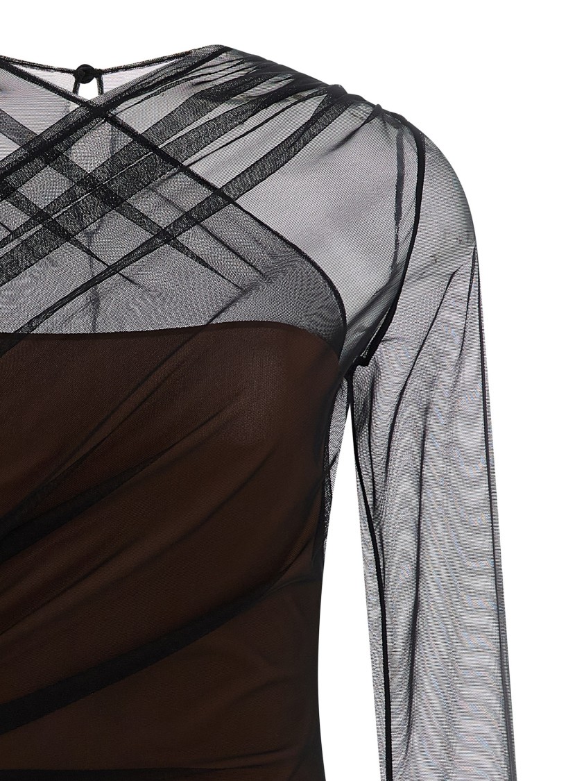 Nensi Dojaka 'mesh Overlay Geometric Pattern Bodysuit' In Brown