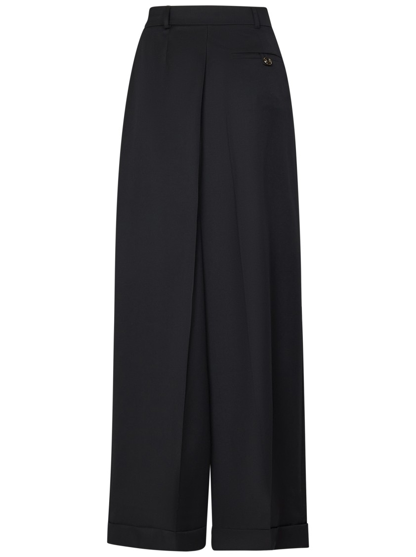 Moschino Wide-leg Trousers In Black Virgin Wool With Double Pleat Design In Black