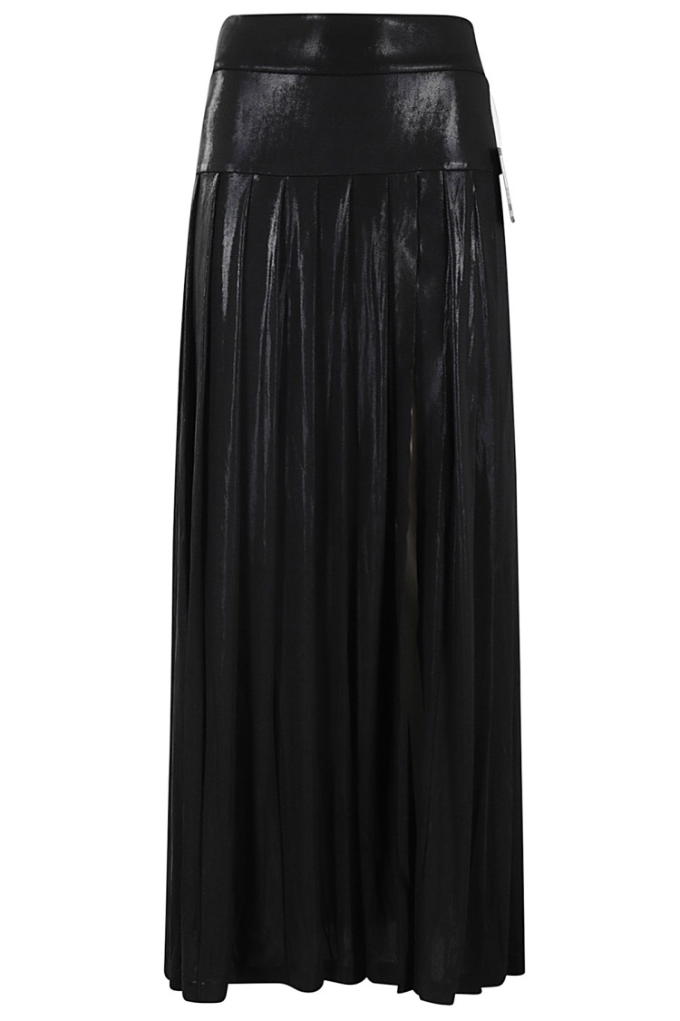 Shop Norma Kamali Pleated Long Skirt With Slit In Black