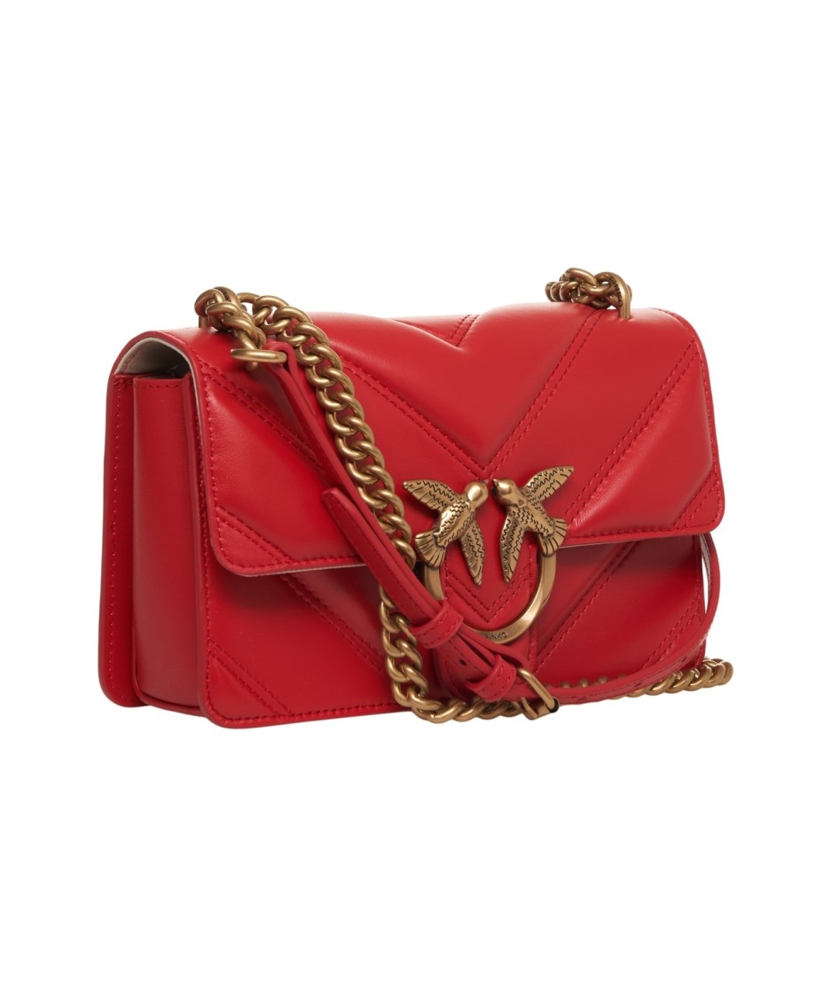Pinko Quilted Red Leather Mini Love Shoulder Bag