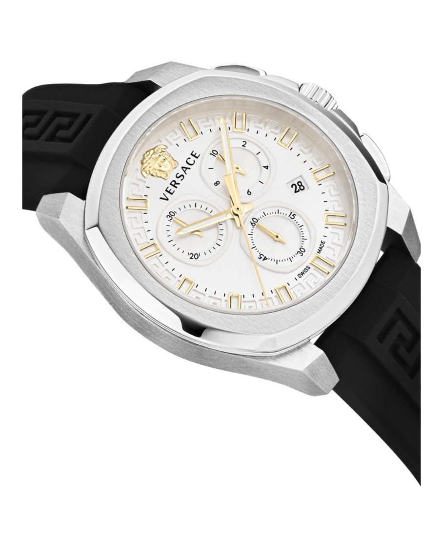 Versace Geo Chrono Strap Watch In Black