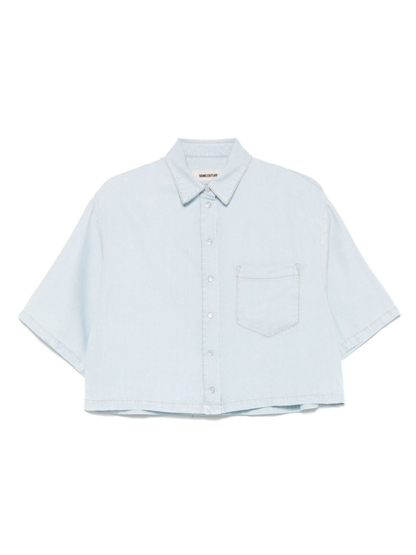 Shop Semicouture Semi Couture Cropped Lyocell Shirt With Classic Collar
