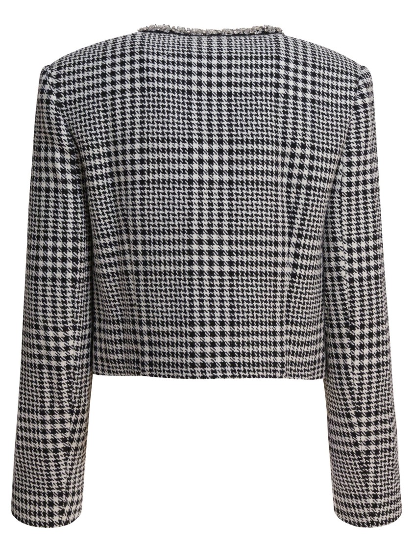 Self-portrait Cropped Houndstooth Jacket With Flap Chest Pockets In Gray