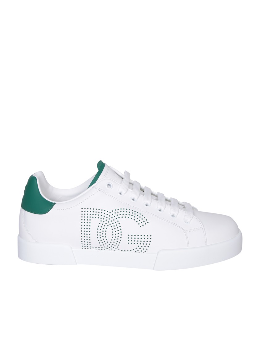 Dolce & Gabbana White And Black Leather Sneakers In White