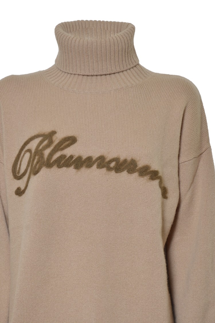 Shop Blumarine Camel Cashmere Turtleneck Sweater
