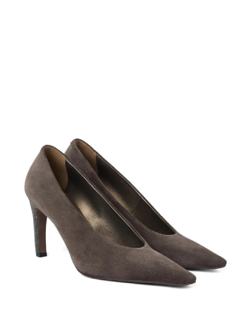 Brunello Cucinelli Pointed-toe Pumps With Textured Metallic Detail In Gray