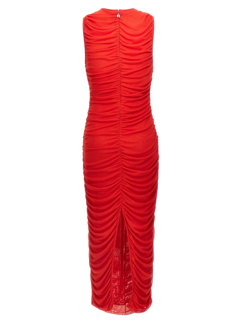 Rotate Birger Christensen Gathered Detail Mesh Midi Dress In Red