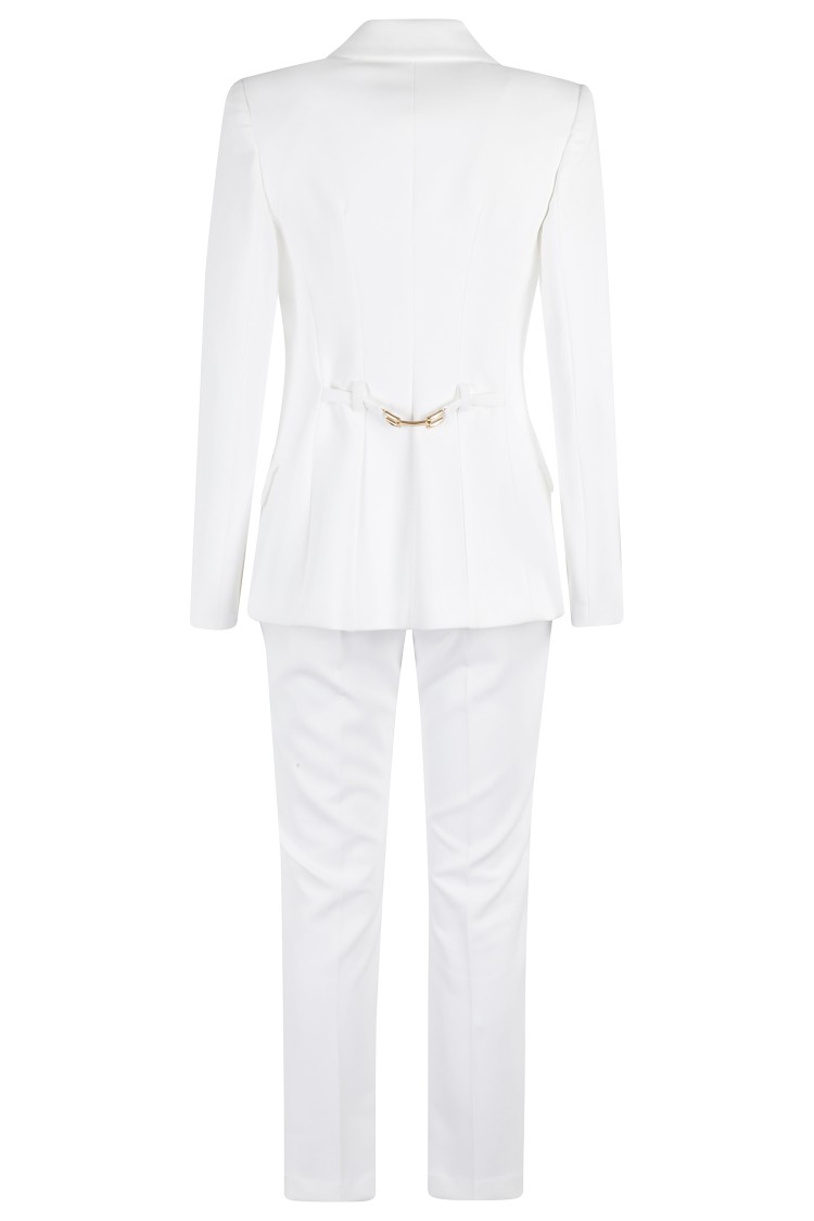 Elisabetta Franchi Cropped White Suit With Classic Blazer And Jewel Button In White