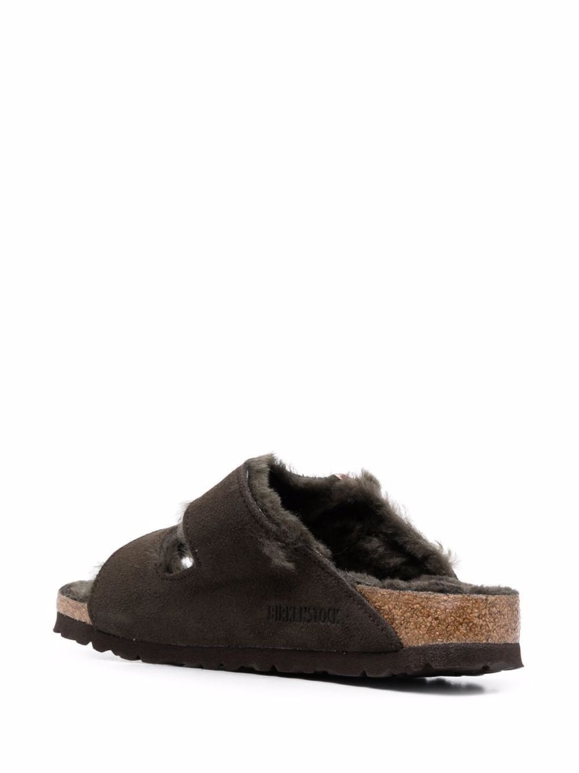 Birkenstock Arizona Shearling Lined Suede Two-strap Sandals In Black
