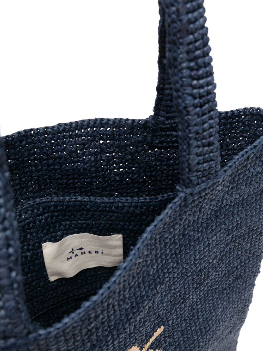 MANEBI MANEBI TEXTURED RAFFIA HANDBAG WITH PALM TREE EMBROIDERY