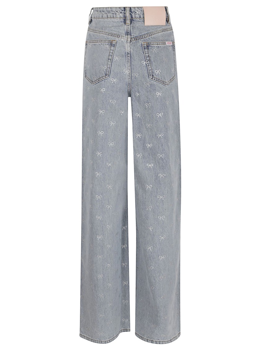 Self-portrait Light Blue Wide-leg Jeans With Crystal Embellishment And Classic Five-pocket Design In Blue