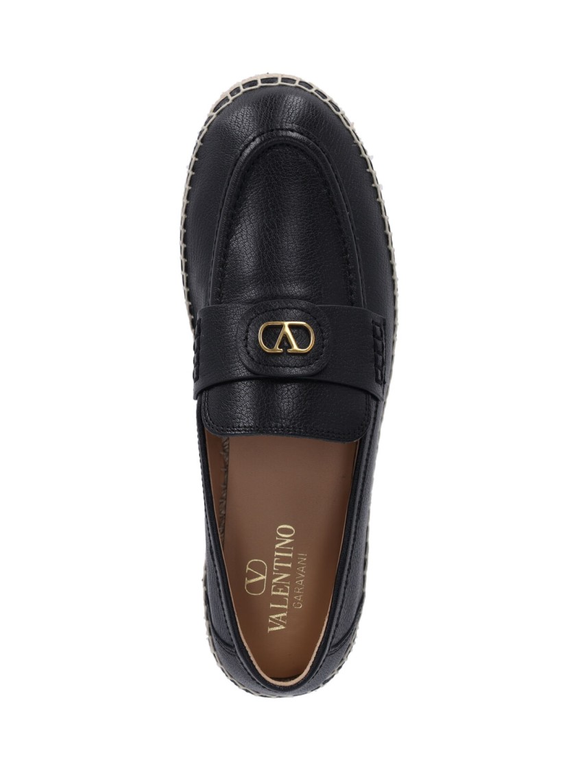 Valentino Garavani Palm Avenue Leather Espadrille Loafers In Black