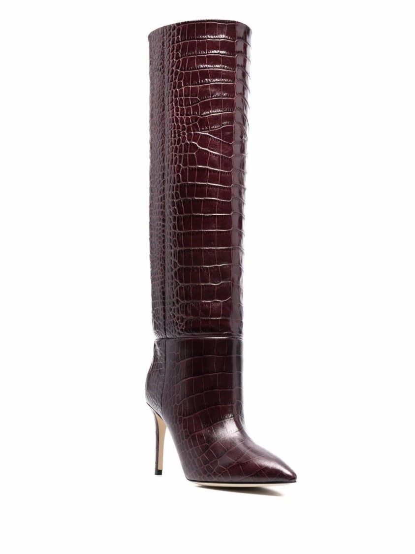 Paris Texas Boots In Ebony Croco-embossed Leather In Burgundy