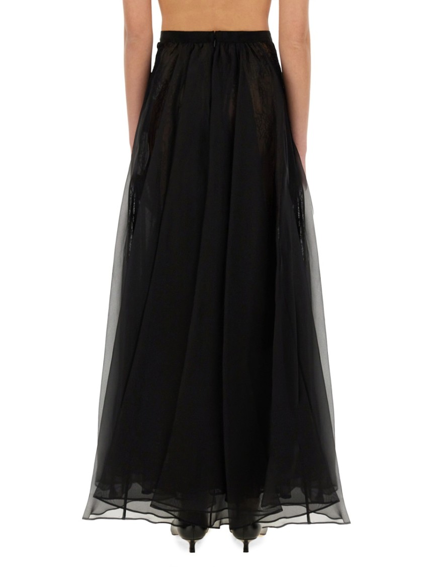 Nina Ricci Voluminous Lace Overlay High Waist Skirt In Black