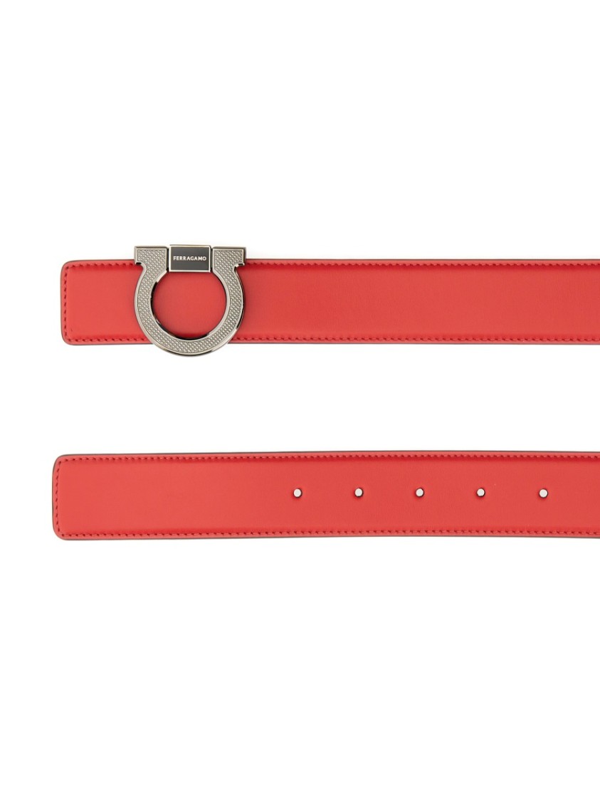 Ferragamo Adjustable Leather Belt Metal Buckle