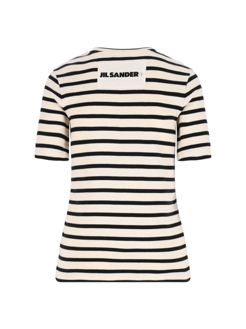 Jil Sander Black And White Knitted Striped T-shirt In Cotton Woman