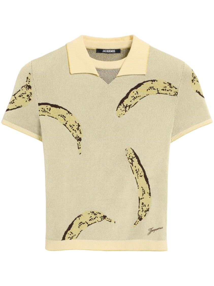 Jacquemus Womens Banana Jacquard Yellow The Marino Banana-print Woven-knitted Polo Top