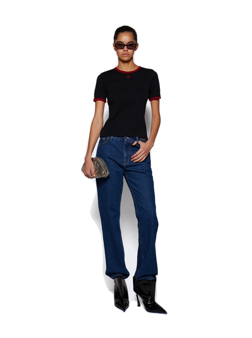Courrèges Signature Contrast Tee Black And Ruby In Black