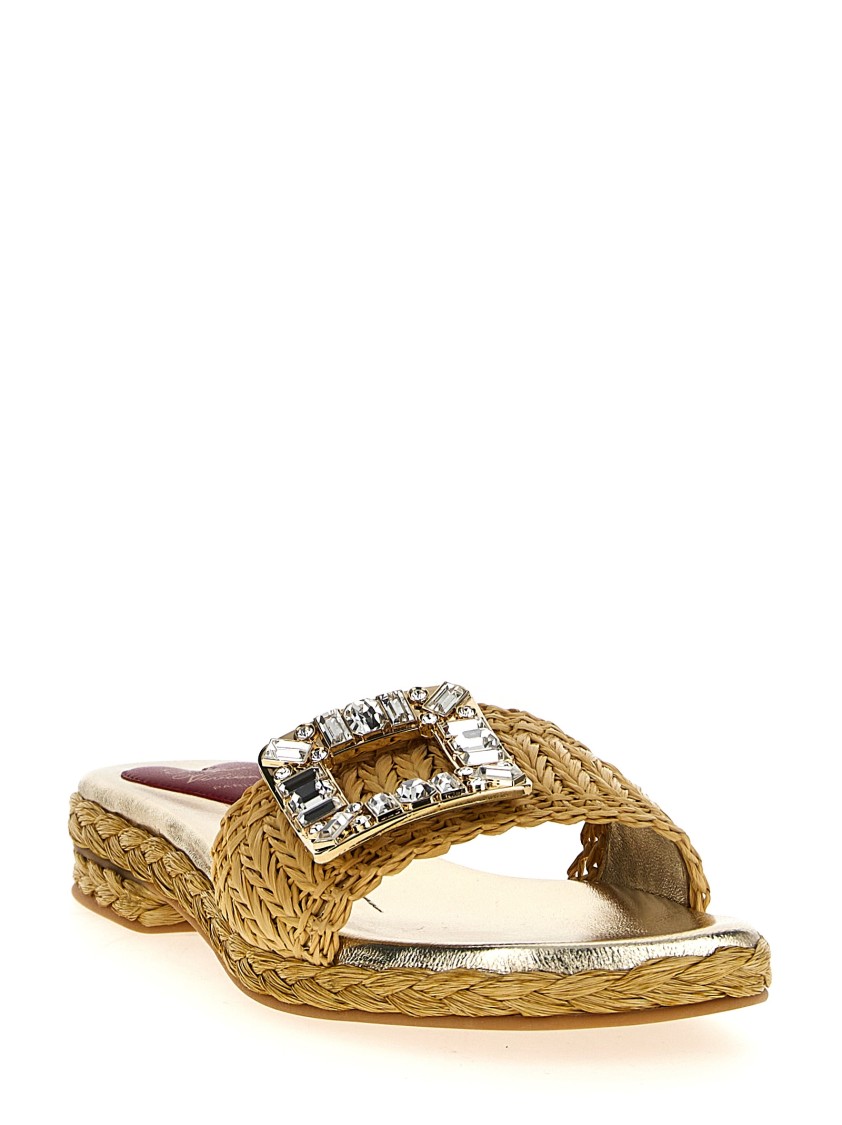 Roger Vivier Raffia Jewel Sandals In Neutral