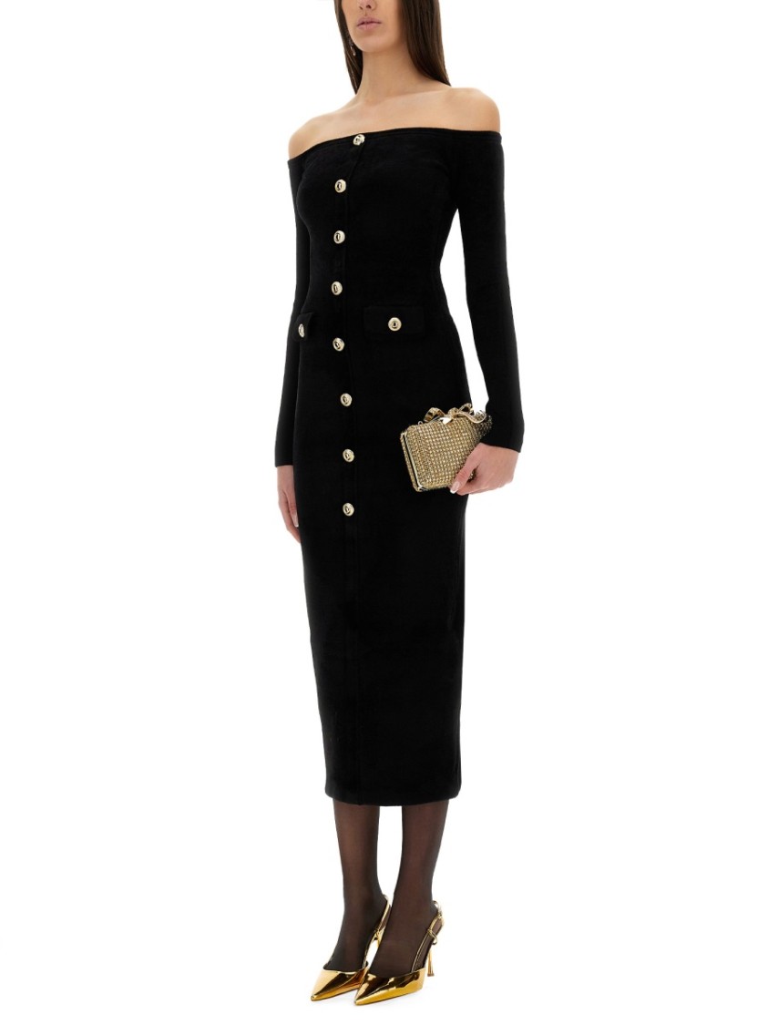 Shop Self-portrait Chenille Midi Dress In Black