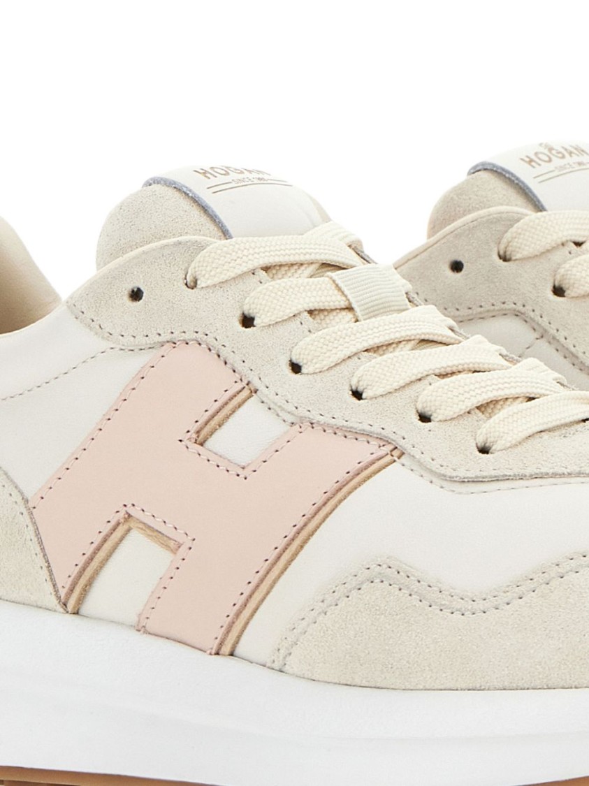 Hogan Leather Sneakers With Rubber Sole And Suede Accents In Pattern